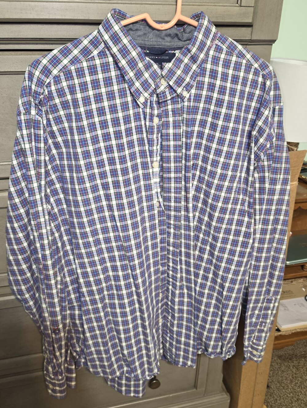 Tommy Hilfiger Blue and White Plaid Button-Up Shirt